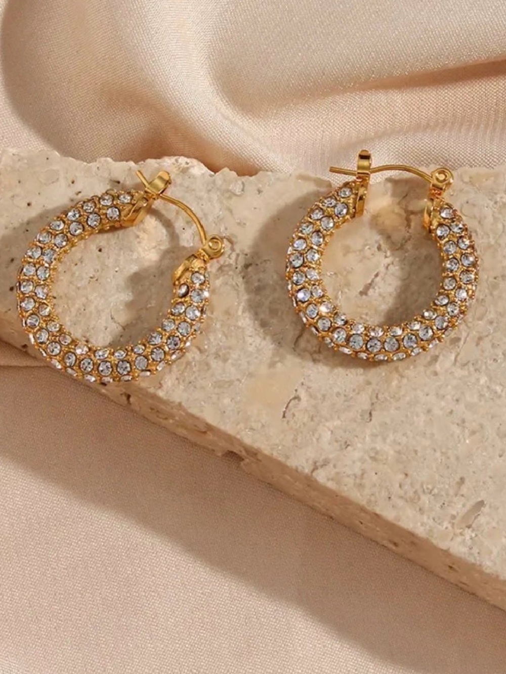 Gold Crystal Pave Hoop Earrings